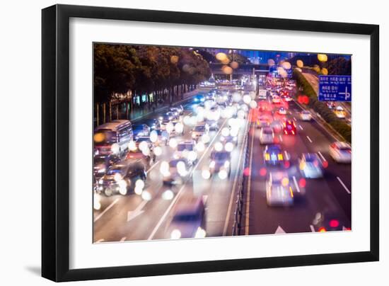 Double Exposure of Night Traffic Scene-victorn-Framed Photographic Print