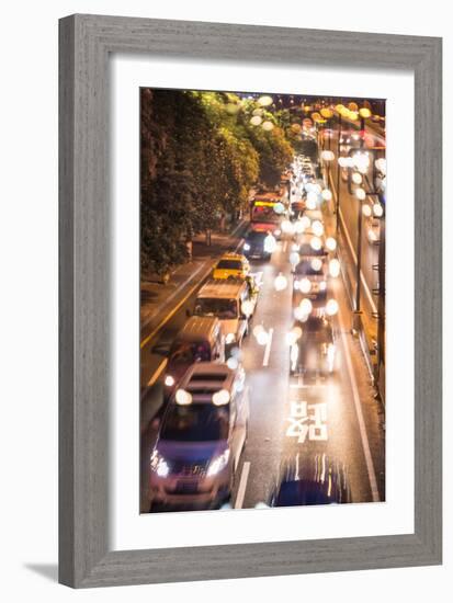 Double Exposure of Night Traffic Scene-victorn-Framed Photographic Print