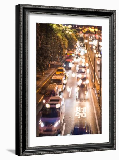 Double Exposure of Night Traffic Scene-victorn-Framed Photographic Print