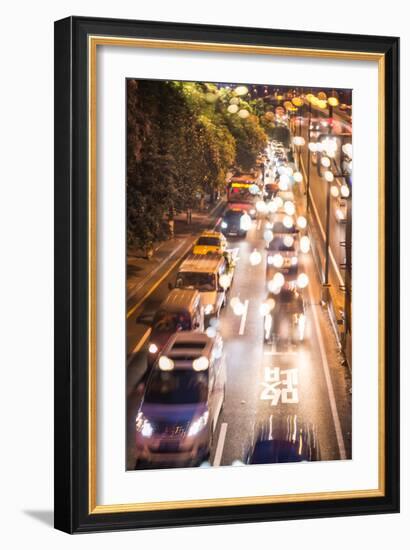 Double Exposure of Night Traffic Scene-victorn-Framed Photographic Print