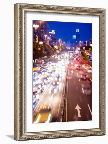 Double Exposure of Night Traffic Scene-victorn-Framed Photographic Print