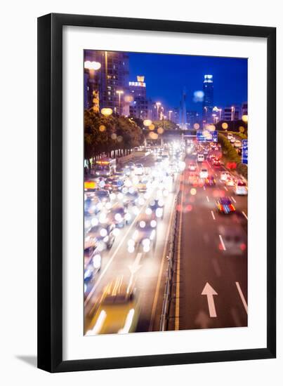 Double Exposure of Night Traffic Scene-victorn-Framed Photographic Print