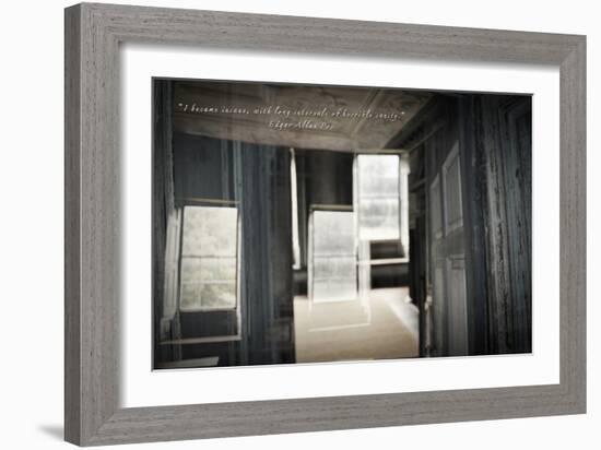 Double Exposure of Room Inside an Old Plantation Home in Charleston, SC with Edgar Allan Poe Quote-null-Framed Photo