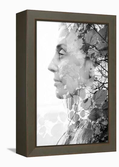 Double Exposure of Woman Combined with Photograph of Leaves-Victor Tongdee-Framed Premier Image Canvas