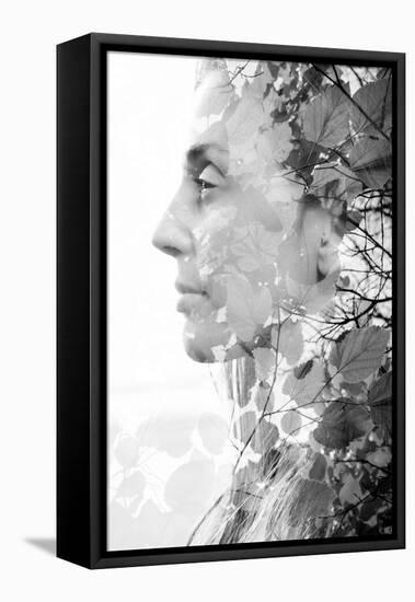 Double Exposure of Woman Combined with Photograph of Leaves-Victor Tongdee-Framed Premier Image Canvas