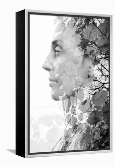 Double Exposure of Woman Combined with Photograph of Leaves-Victor Tongdee-Framed Premier Image Canvas