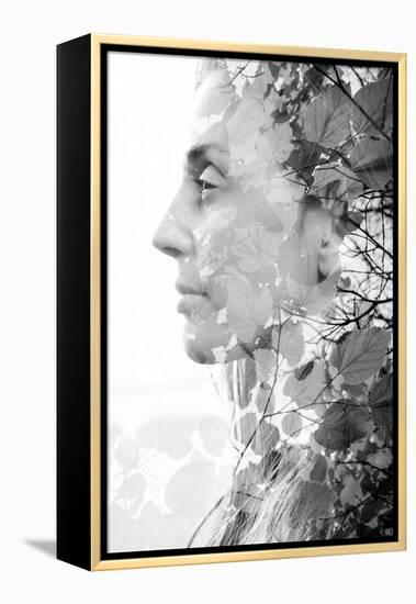 Double Exposure of Woman Combined with Photograph of Leaves-Victor Tongdee-Framed Premier Image Canvas