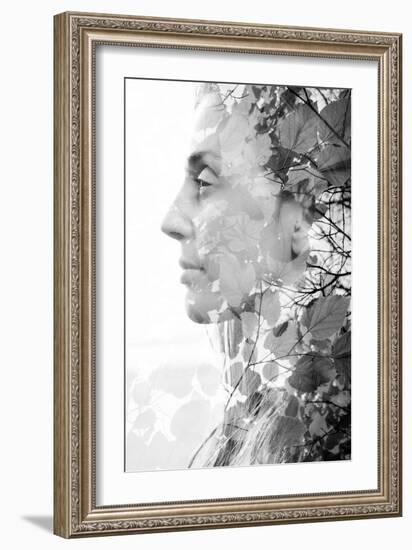 Double Exposure of Woman Combined with Photograph of Leaves-Victor Tongdee-Framed Photographic Print
