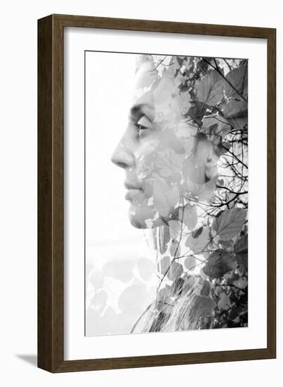 Double Exposure of Woman Combined with Photograph of Leaves-Victor Tongdee-Framed Photographic Print