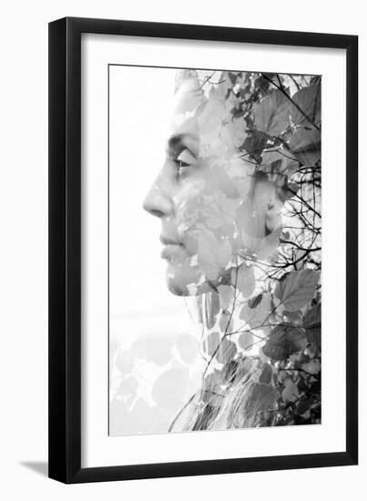 Double Exposure of Woman Combined with Photograph of Leaves-Victor Tongdee-Framed Photographic Print