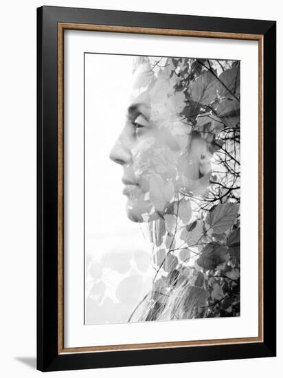 Double Exposure of Woman Combined with Photograph of Leaves-Victor Tongdee-Framed Photographic Print