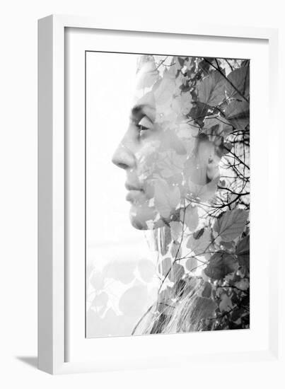 Double Exposure of Woman Combined with Photograph of Leaves-Victor Tongdee-Framed Photographic Print