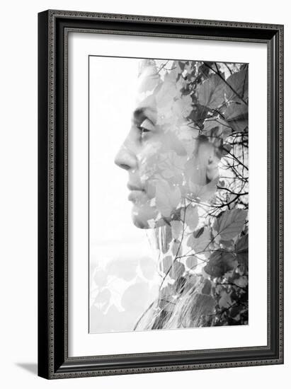 Double Exposure of Woman Combined with Photograph of Leaves-Victor Tongdee-Framed Photographic Print