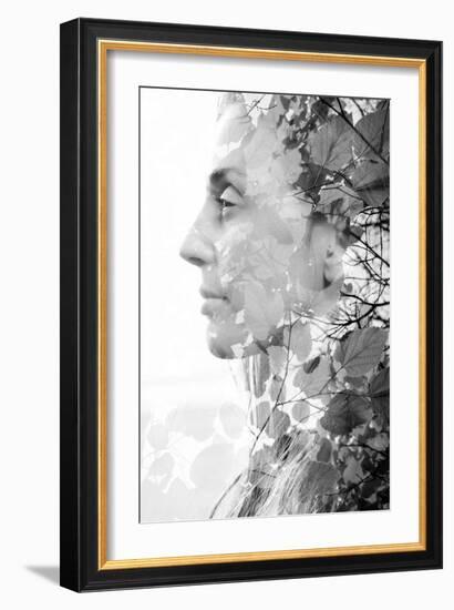 Double Exposure of Woman Combined with Photograph of Leaves-Victor Tongdee-Framed Photographic Print