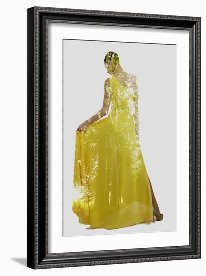 Double Exposure of Woman in Fashion Dress with Nature Tree Branches Background-shock-Framed Photographic Print