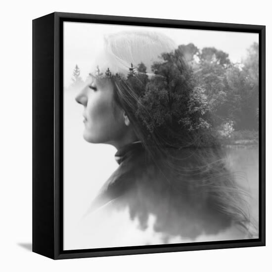 Double Exposure of Young Female and the Forest near the Lake(Tilt-Shift Lens)-Kuzma-Framed Premier Image Canvas