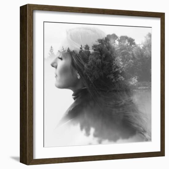 Double Exposure of Young Female and the Forest near the Lake(Tilt-Shift Lens)-Kuzma-Framed Photographic Print