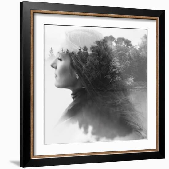 Double Exposure of Young Female and the Forest near the Lake(Tilt-Shift Lens)-Kuzma-Framed Photographic Print