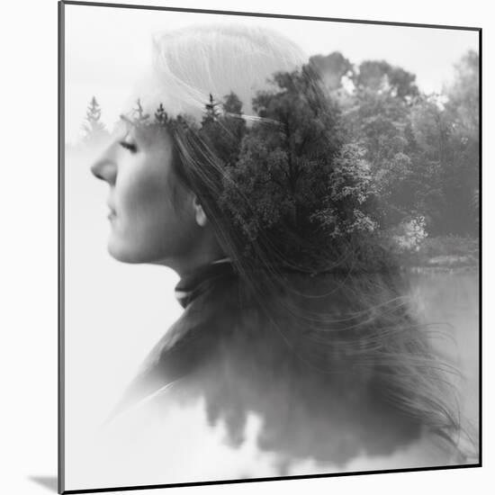 Double Exposure of Young Female and the Forest near the Lake(Tilt-Shift Lens)-Kuzma-Mounted Photographic Print