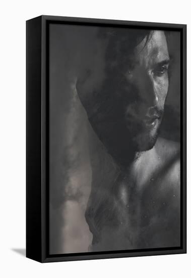 Double Exposure Portrait of a Man Combined with Photograph of Mountains in Heavy Clouds-Victor Tongdee-Framed Premier Image Canvas