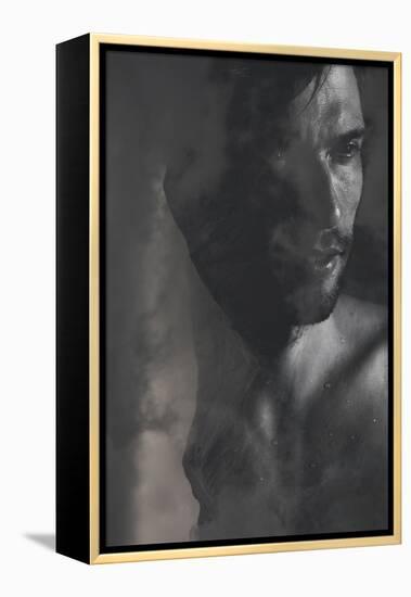 Double Exposure Portrait of a Man Combined with Photograph of Mountains in Heavy Clouds-Victor Tongdee-Framed Premier Image Canvas