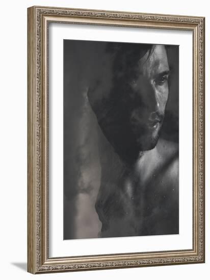 Double Exposure Portrait of a Man Combined with Photograph of Mountains in Heavy Clouds-Victor Tongdee-Framed Photographic Print
