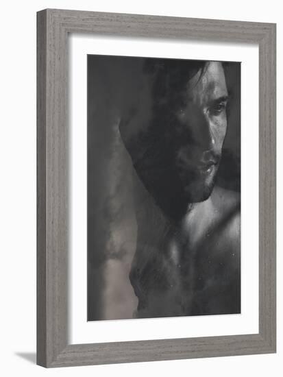 Double Exposure Portrait of a Man Combined with Photograph of Mountains in Heavy Clouds-Victor Tongdee-Framed Photographic Print