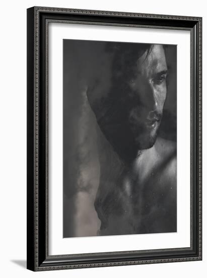 Double Exposure Portrait of a Man Combined with Photograph of Mountains in Heavy Clouds-Victor Tongdee-Framed Photographic Print