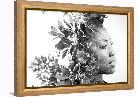 Double Exposure Portrait of Attractive African American Woman Combined with Photograph of Leaves-Victor Tongdee-Framed Premier Image Canvas