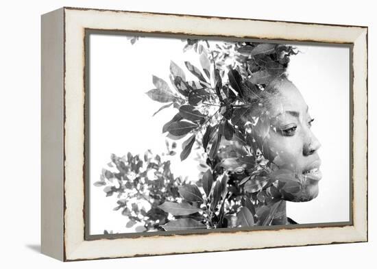 Double Exposure Portrait of Attractive African American Woman Combined with Photograph of Leaves-Victor Tongdee-Framed Premier Image Canvas