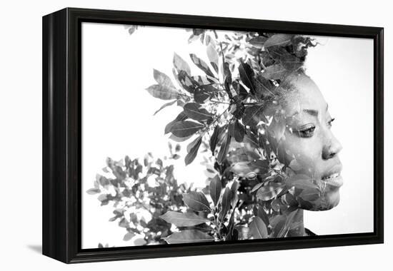 Double Exposure Portrait of Attractive African American Woman Combined with Photograph of Leaves-Victor Tongdee-Framed Premier Image Canvas