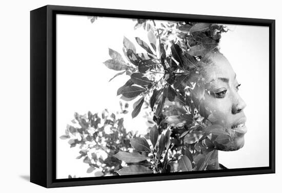 Double Exposure Portrait of Attractive African American Woman Combined with Photograph of Leaves-Victor Tongdee-Framed Premier Image Canvas