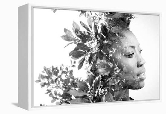 Double Exposure Portrait of Attractive African American Woman Combined with Photograph of Leaves-Victor Tongdee-Framed Premier Image Canvas