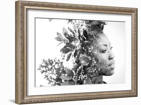 Double Exposure Portrait of Attractive African American Woman Combined with Photograph of Leaves-Victor Tongdee-Framed Photographic Print