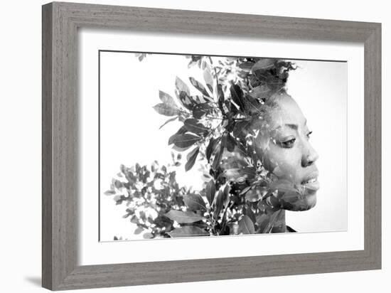 Double Exposure Portrait of Attractive African American Woman Combined with Photograph of Leaves-Victor Tongdee-Framed Photographic Print