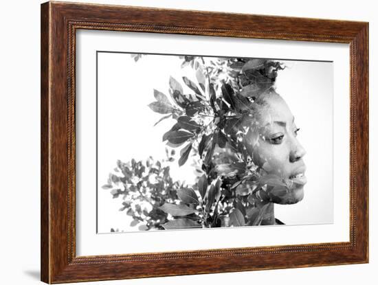 Double Exposure Portrait of Attractive African American Woman Combined with Photograph of Leaves-Victor Tongdee-Framed Photographic Print