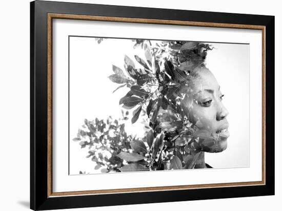 Double Exposure Portrait of Attractive African American Woman Combined with Photograph of Leaves-Victor Tongdee-Framed Photographic Print