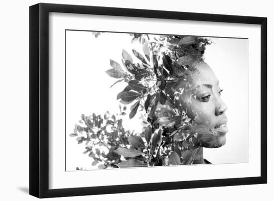 Double Exposure Portrait of Attractive African American Woman Combined with Photograph of Leaves-Victor Tongdee-Framed Photographic Print