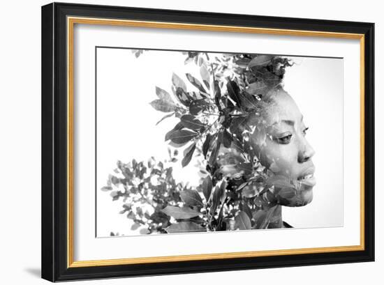 Double Exposure Portrait of Attractive African American Woman Combined with Photograph of Leaves-Victor Tongdee-Framed Photographic Print