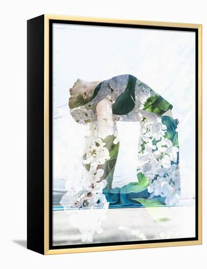 Double Exposure Portrait of Attractive Woman Performing Yoga Asana Combined with Photograph of Lila-Victor Tongdee-Framed Premier Image Canvas