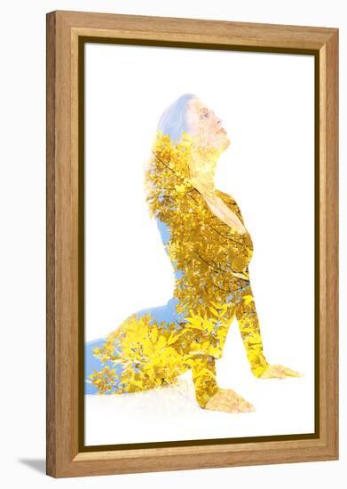 Double Exposure Portrait of Young Woman Performing Yoga Asana-Victor Tongdee-Framed Premier Image Canvas