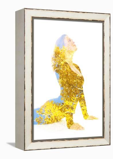 Double Exposure Portrait of Young Woman Performing Yoga Asana-Victor Tongdee-Framed Premier Image Canvas