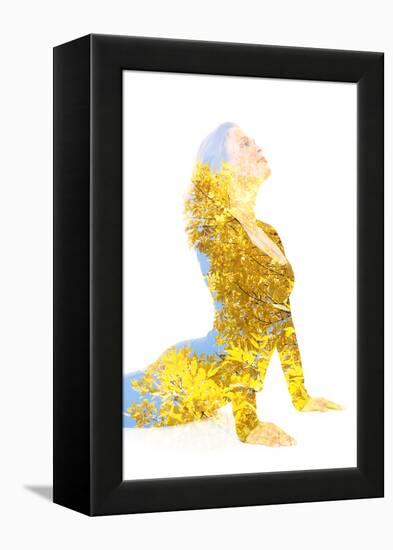 Double Exposure Portrait of Young Woman Performing Yoga Asana-Victor Tongdee-Framed Premier Image Canvas