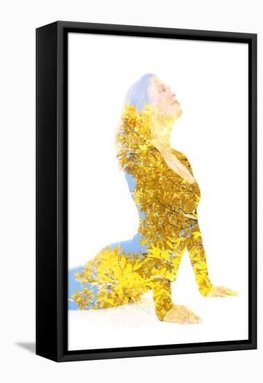 Double Exposure Portrait of Young Woman Performing Yoga Asana-Victor Tongdee-Framed Premier Image Canvas