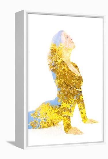 Double Exposure Portrait of Young Woman Performing Yoga Asana-Victor Tongdee-Framed Premier Image Canvas