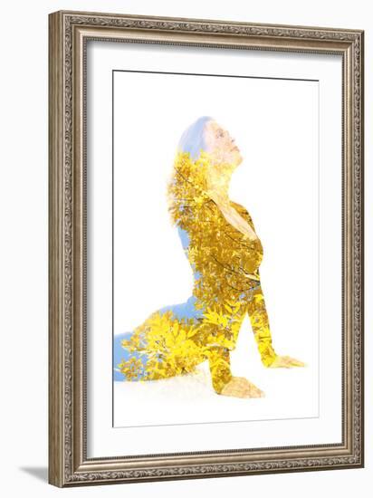 Double Exposure Portrait of Young Woman Performing Yoga Asana-Victor Tongdee-Framed Photographic Print