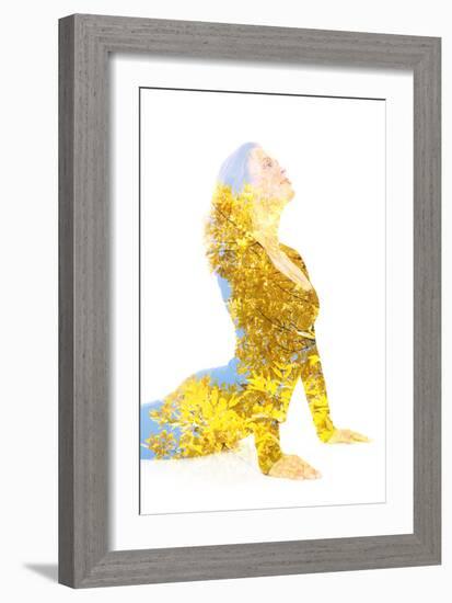 Double Exposure Portrait of Young Woman Performing Yoga Asana-Victor Tongdee-Framed Photographic Print