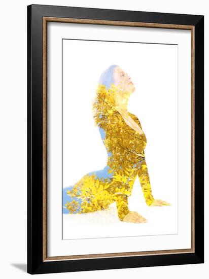 Double Exposure Portrait of Young Woman Performing Yoga Asana-Victor Tongdee-Framed Photographic Print