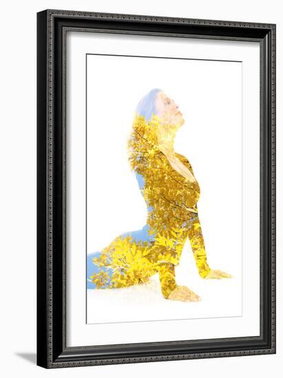 Double Exposure Portrait of Young Woman Performing Yoga Asana-Victor Tongdee-Framed Photographic Print