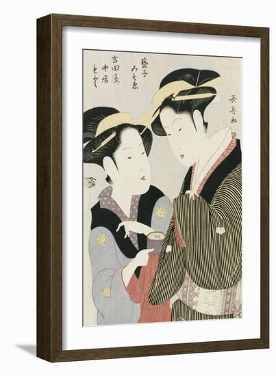 Double Half-Length Portrait of Moto, a Maidservant of the Yoshidaya, and the Geisha Mizue-Chokosai Eisho-Framed Giclee Print